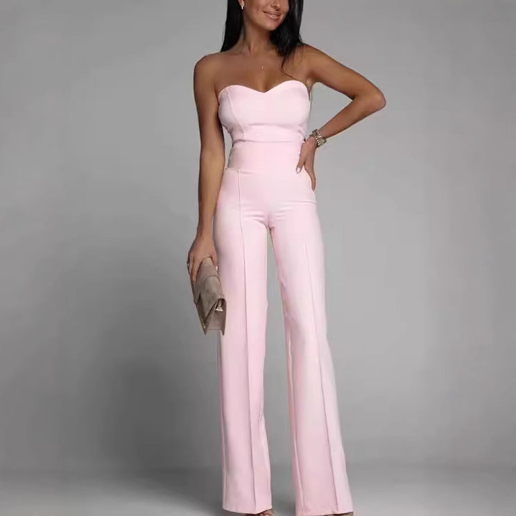 Damen eleganter Jumpsuit mit schulterfreiem Design und weitem Bein EB
