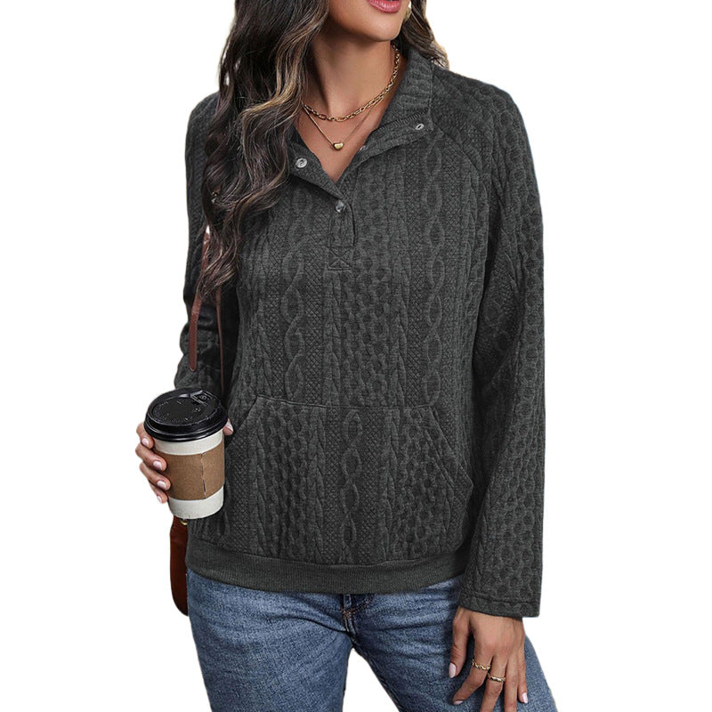 Damen modische Kapuzenpullover mit Knopfleiste und Kängurutasche R&B