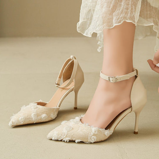 Damen elegante High Heels mit floralem Spitzendesign und verstellbarem Riemen R&B