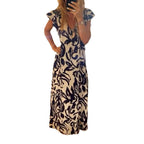 Damen Maxikleid mit voluminösen Ärmeln und elegantem V-Ausschnitt R&B