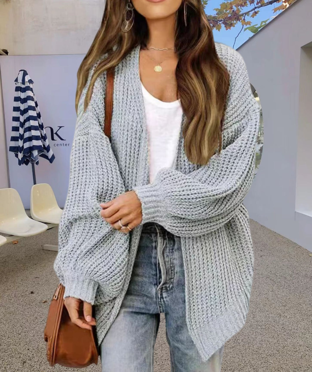 Damen Grobstrick Cardigan mit weitem Schnitt R&B