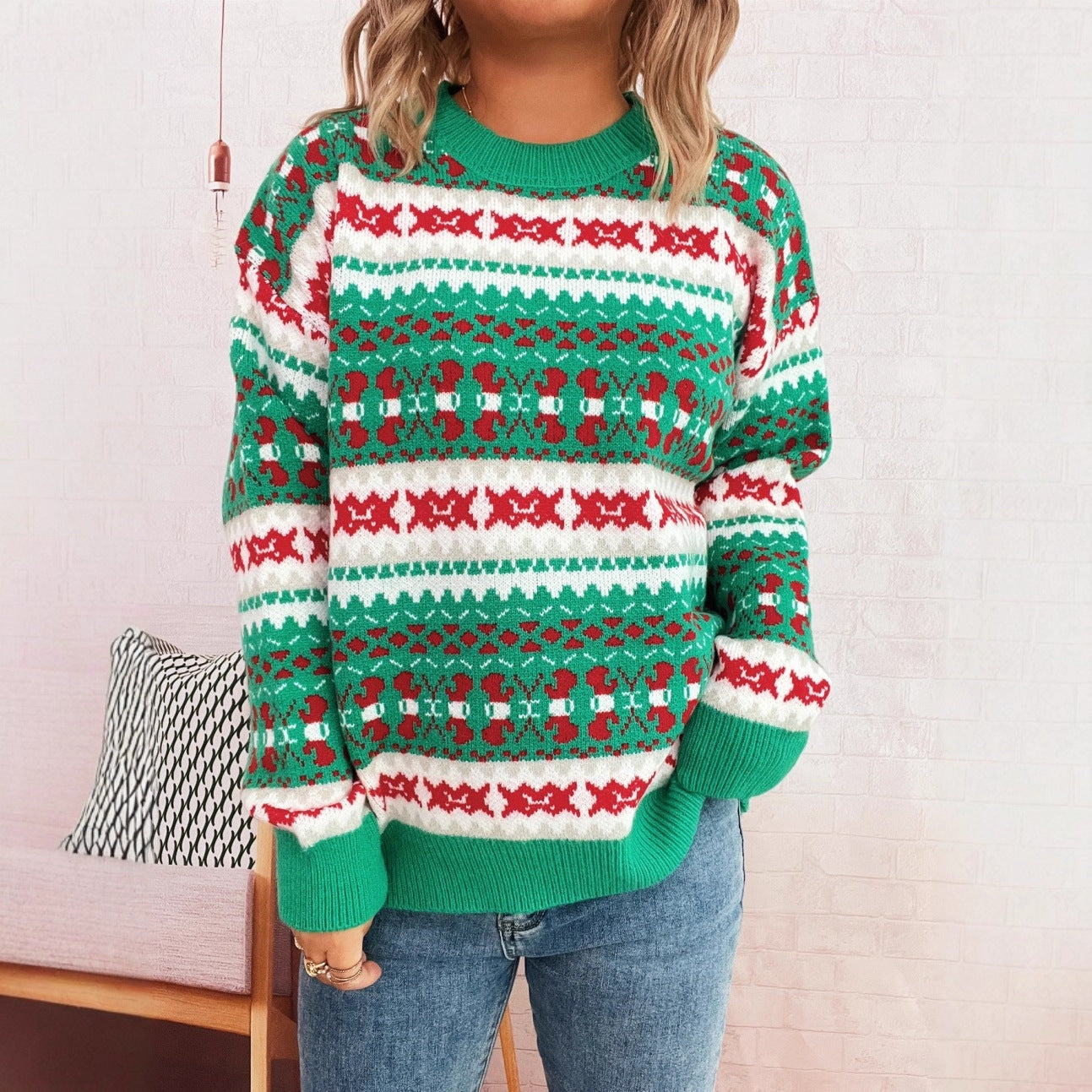Damen Weihnachts-Pullover mit festlichem Motiv und lockerer Passform R&B