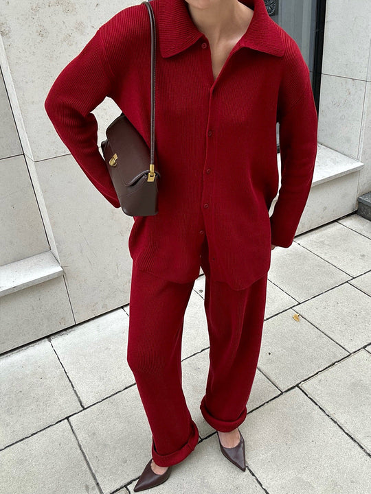 R&B | Einreihige Gerippte Strickjacke und Lockere Hosen Satz