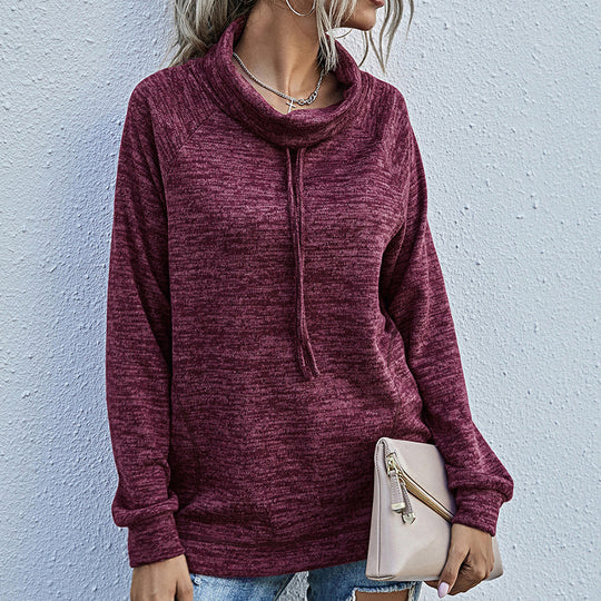 Damen lässiger Pullover mit hohem Kragen und praktischen Taschen R&B