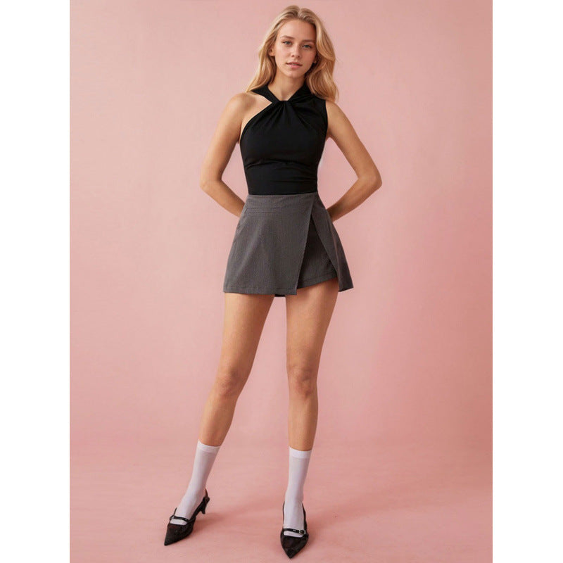 Damen Sportliches Tank-Top mit gefaltetem Ausschnitt und asymmetrischem Schnitt R&B