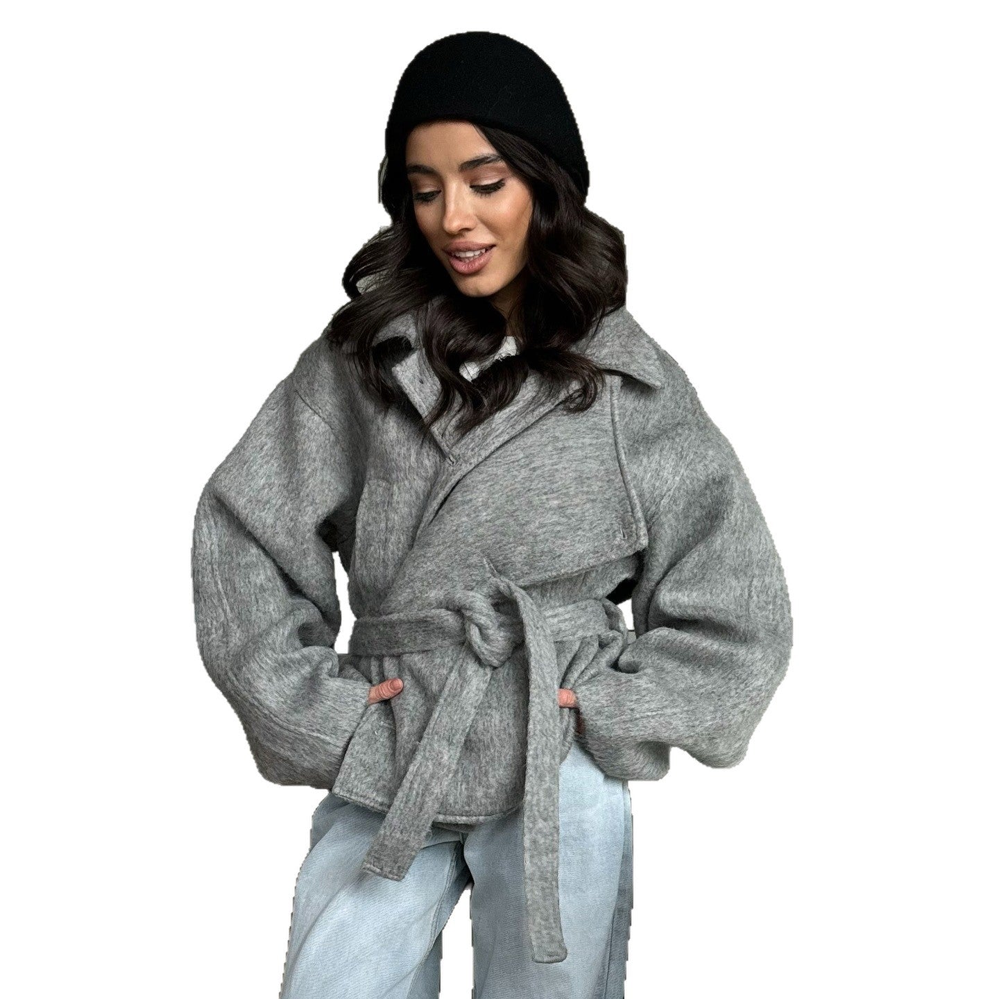 Damen Gemütliches Crop-Pullover-Set aus weichem Material mit reißerisch-verschlossenem Kragen R&B