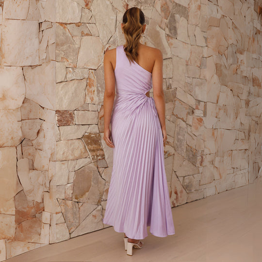 Damen Plissee-Maxikleid mit asymmetrischem Ausschnitt und seitlichem Cut-Out R&B