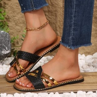 Damen Riemchen-Sandalen mit geflochtenem Design und funkelnden Akzenten R&B