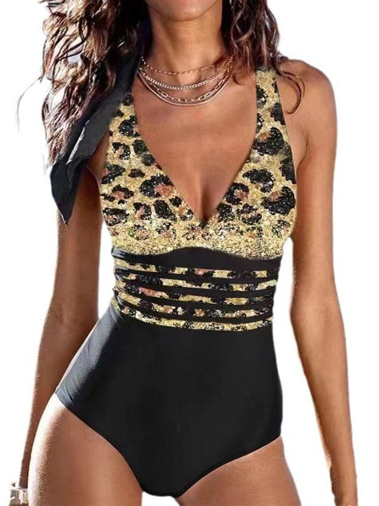 Damen Einteiliger Badeanzug mit figurformendem Design und tiefem V-Ausschnitt R&B