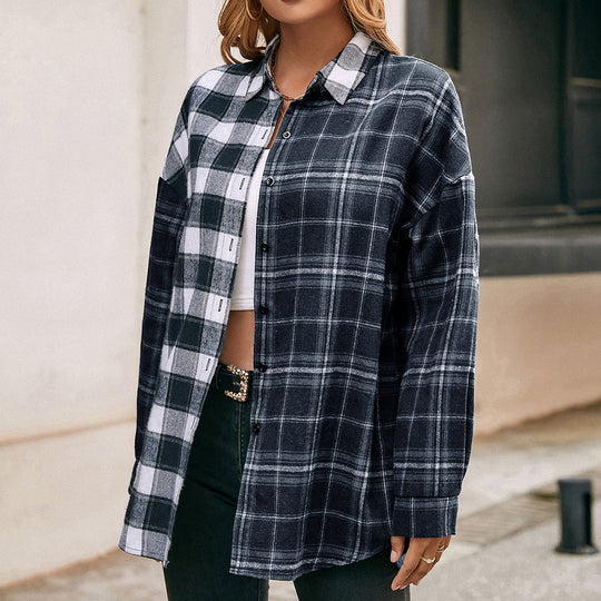 Damen lässige Flanellhemdjacke mit Karomuster R&B