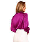 R&B | V-Ausschnitt Langarm Satin Bluse