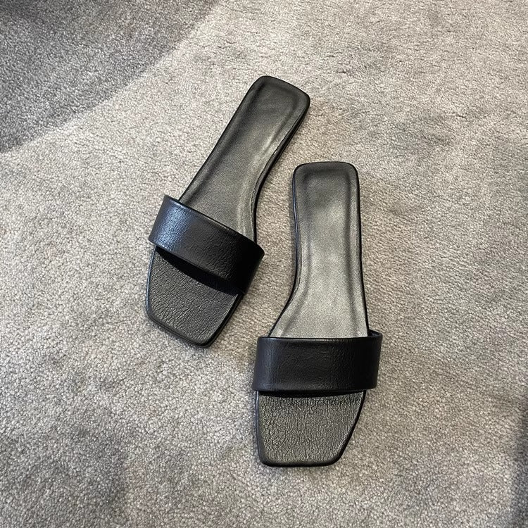 Damen Elegante Slippers mit breitem Riemen und quadratischer Zehenpartie R&B