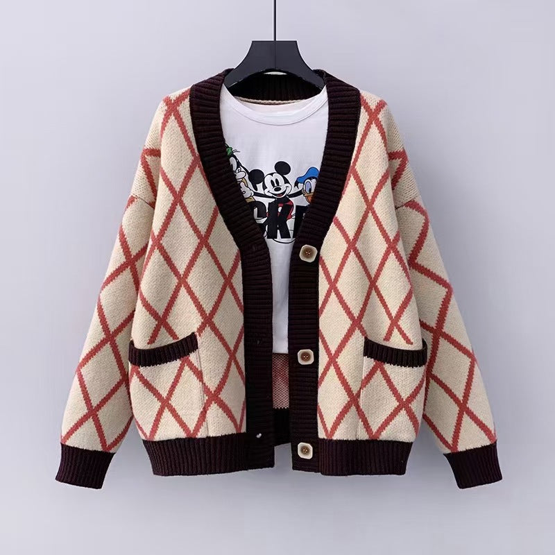 Damen Grobstrickcardigan mit Karomuster R&B