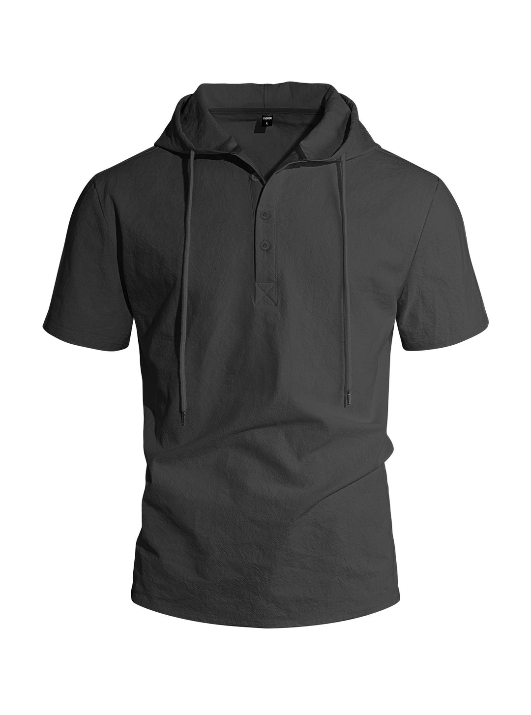 Herren nan kurzärmeliges Kapuzen-Henley aus Slub-Baumwolle mit verdeckter Knopfleiste und Kordelzug R&B
