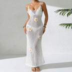 Damen Häkel-Strandkleid mit floralen Akzenten und schmalem Schnitt EB
