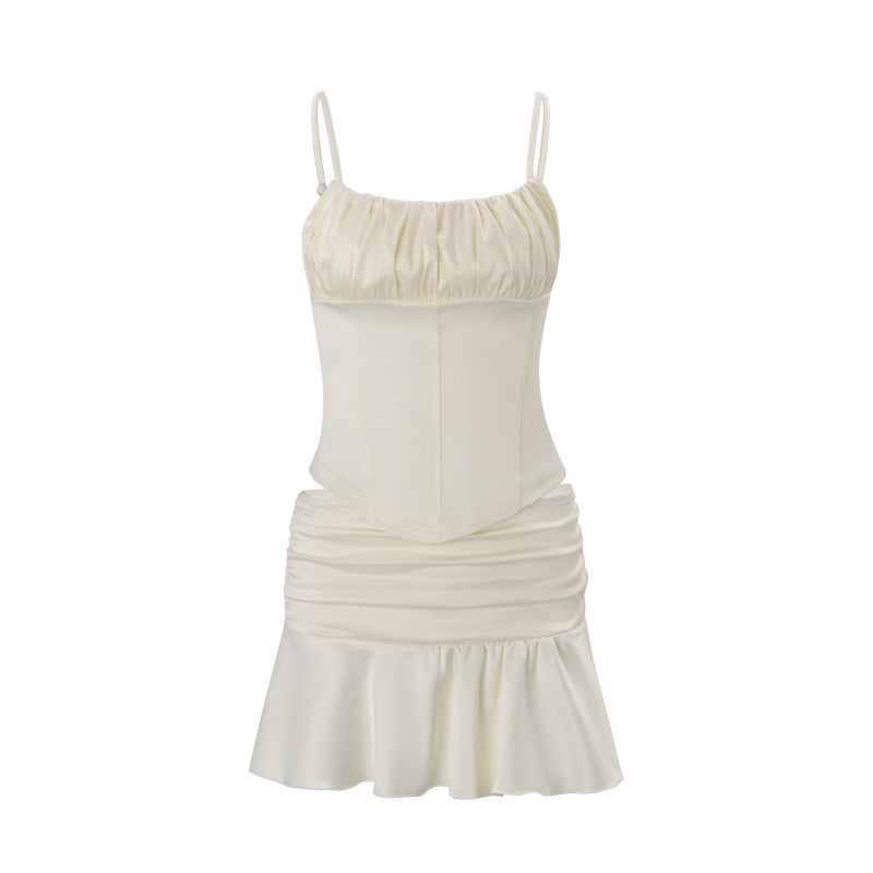 Damen Bleistiftkleid mit gerafftem Design und Spaghettiträgersystem R&B