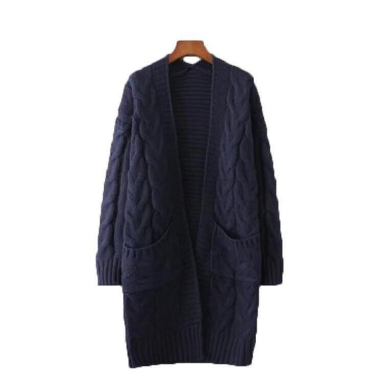 Damen Strickjacke mit grobem Zopfmuster und Taschen R&B