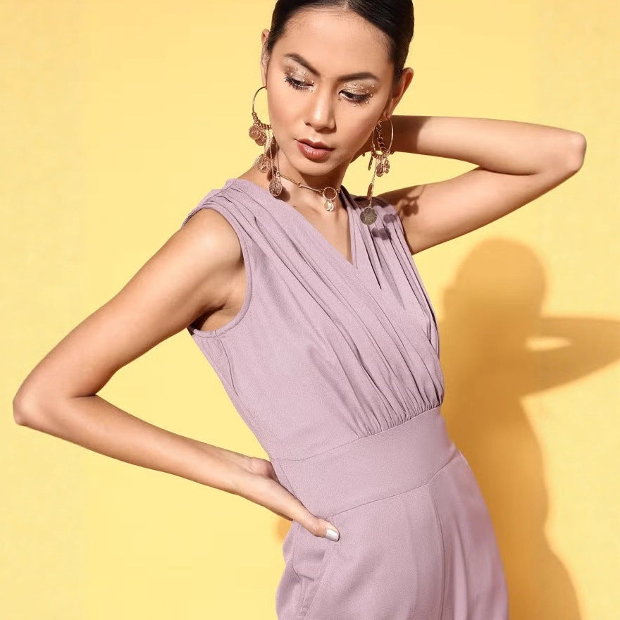 Damen Jumpsuit mit elegantem V-Ausschnitt von R&B