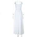 Damen langes Sommerkleid mit tailliertem Oberteil und eleganten Knopfdetails
