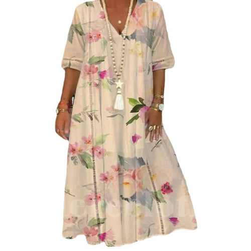 Damen Maxikleid mit floralen Mustern Heidi-Mode