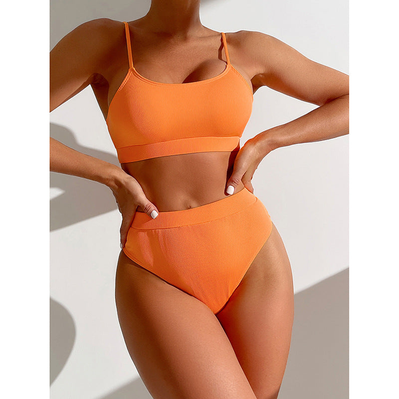 Damen High-Waist-Bikini-Set mit geripptem Oberteil R&B