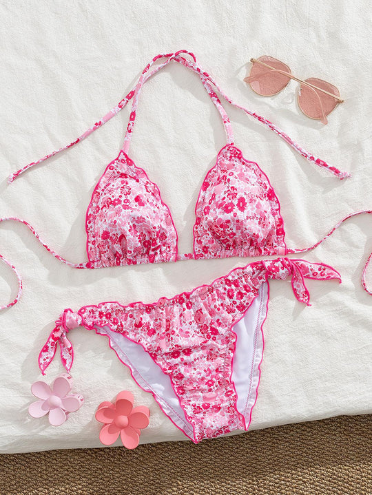Damen floral gemusterter Triangel-Bikini R&B