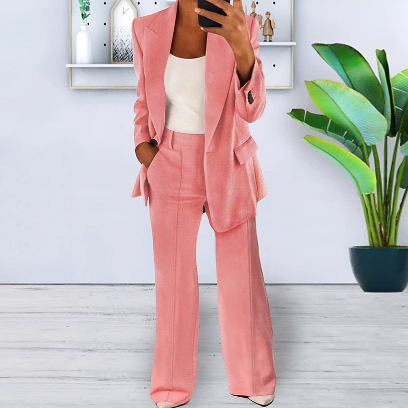 Damen elegantes und lockeres Blazerset mit weiten Hosen R&B