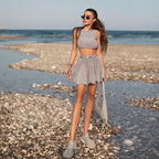 Damen Sportliches Crop-Top und Skaterrock Set R&B