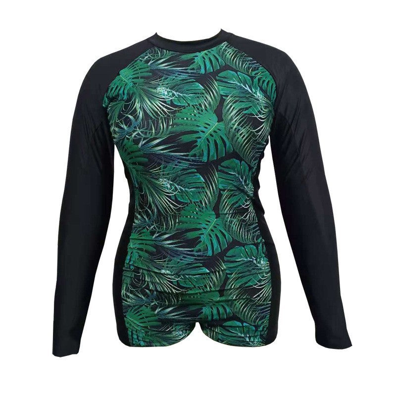 Damen Langarm Rashguard mit tropischem Blätterdesign R&B