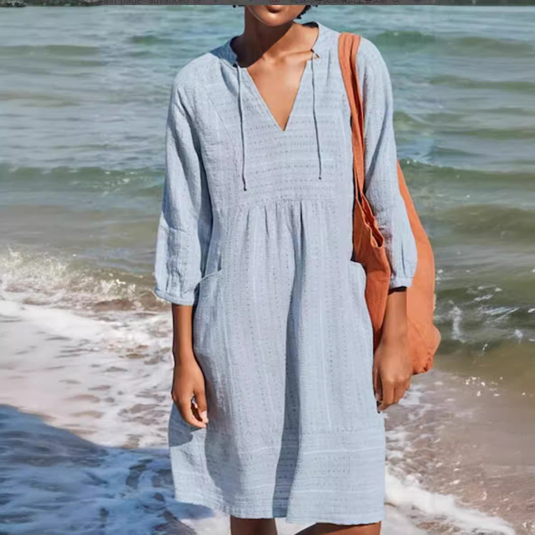 Damen lässiges Sommerkleid mit Kapuze und Taschen R&B