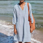Damen lässiges Sommerkleid mit Kapuze und Taschen R&B