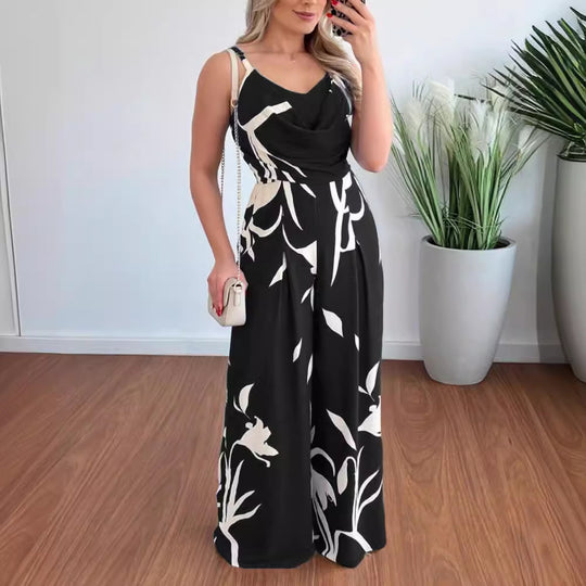 Damen eleganter Jumpsuit mit Casino-Ärmeln und Drapierung R&B