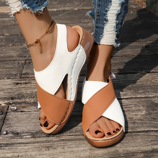 Damen Wedge-Pantoletten mit elegantem Kreuzriemen und rutschfester Sohle R&B