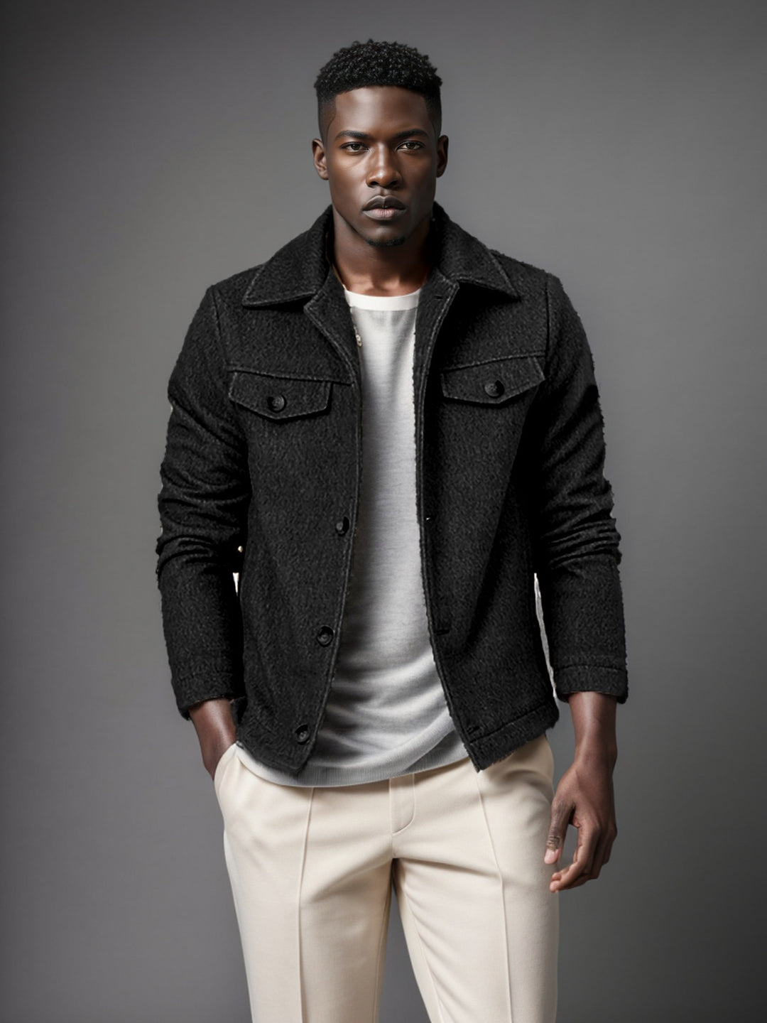 Herren Trendige Boucle-Jacke R&B