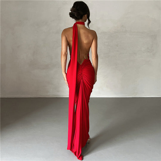 Damen Elegantes bodenlanges One-Shoulder Kleid R&B