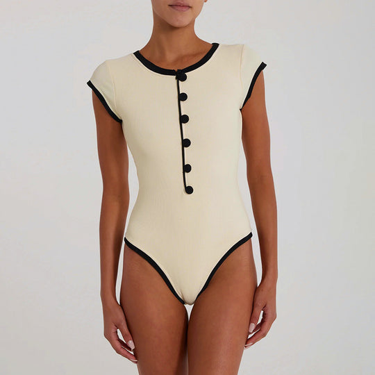 Damen Badeanzug mit Knopfdetail und elegantem Schnitt R&B