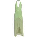Damen elegantes Maxikleid mit tiefem V-Ausschnitt und transparentem Überwurf R&B