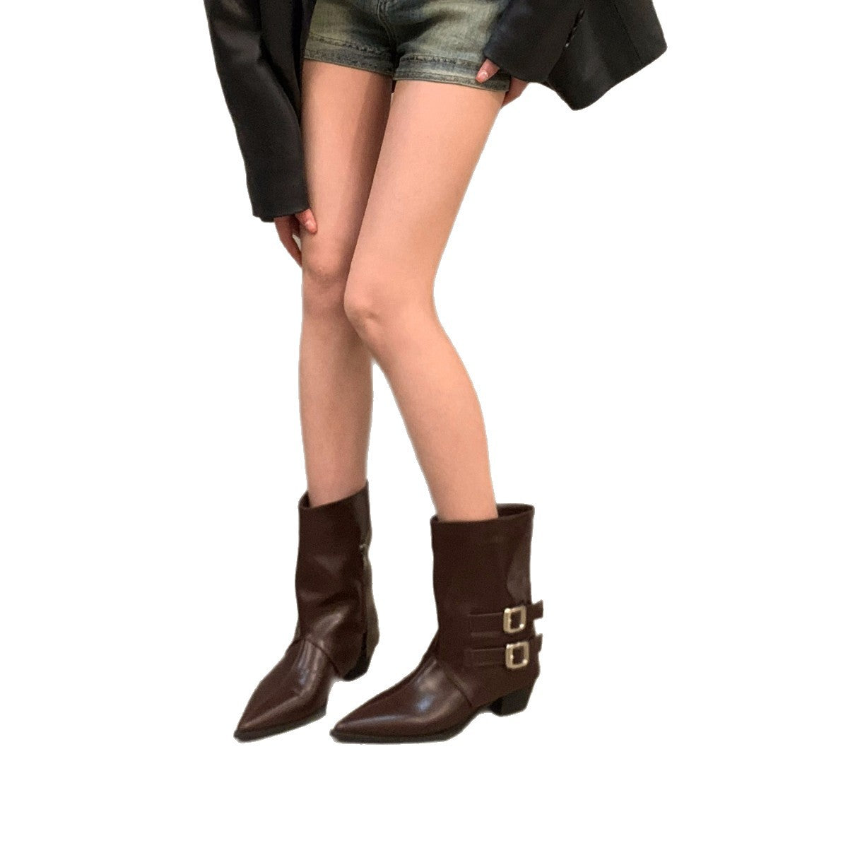 Damen Elegante Stiefeletten mit dekorativen Schnallen und spitzem Schnitt R&B