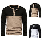 Herren Langarm-Henley-Shirt mit kontrastierenden Ärmeln und stilvollem Knopfdesign