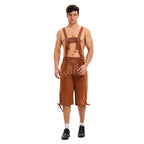 Herren nan knielange traditionelle Lederhose mit besticktem Brustlatz und verstellbaren Trägern R&B
