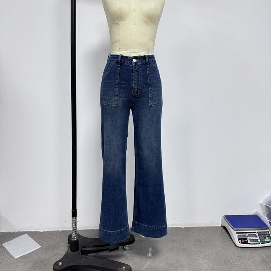 Damen weit geschnittene Denim-Hose mit hohem Bund R&B