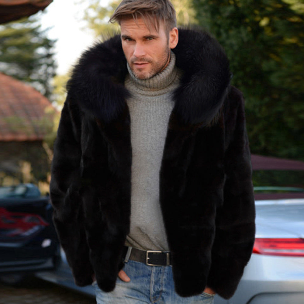 Herren Luxus Kunstpelzjacke mit breitem Kragen R&B
