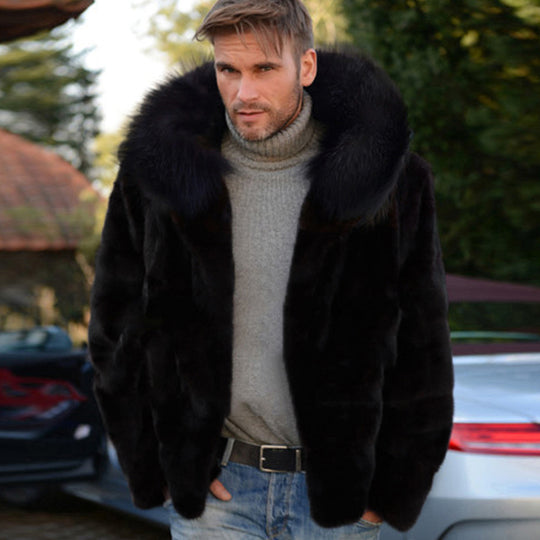 Herren Luxus Kunstpelzjacke mit breitem Kragen R&B