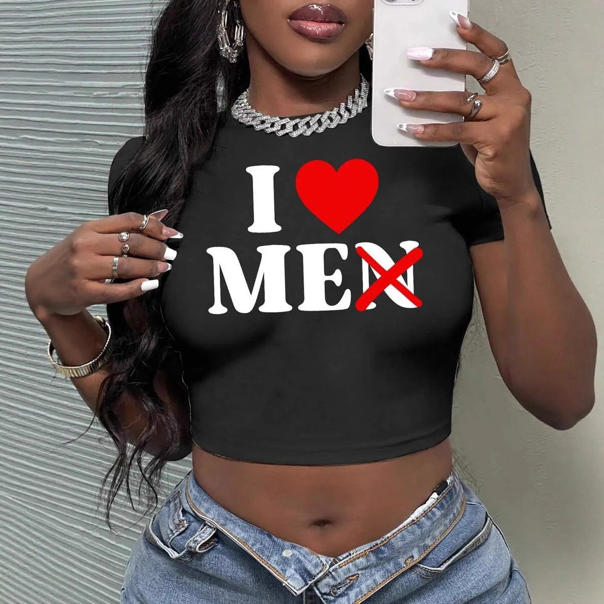 Damen Crop-Top mit künstlerischem Statement-Druck R&B