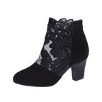 Damen elegante Ankle-Stiefeletten mit floralen Spitzenverzierungen R&B