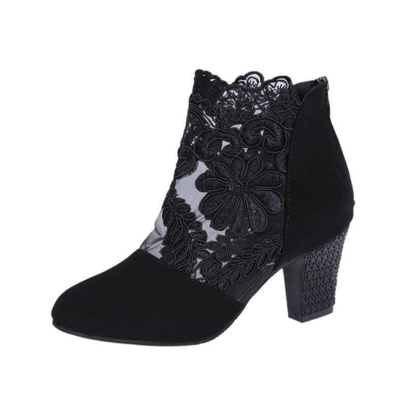 Damen elegante Ankle-Stiefeletten mit floralen Spitzenverzierungen R&B