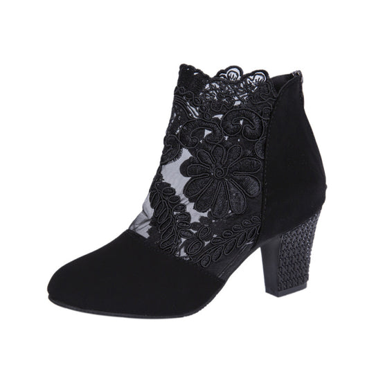 Damen nan elegante Spitzen-Stiefelette mit Wildlederoptik-Einsatz und verziertem Blockabsatz R&B