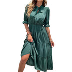Damen Fließendes Maxikleid mit Gürtel und Rüschen