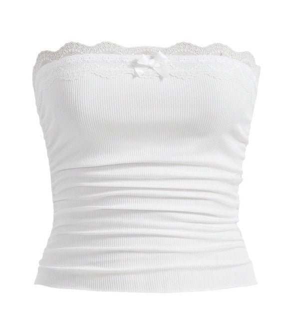 Damen Bandeau-Oberteil mit Spitzenbesatz und figurbetontem Schnitt R&B