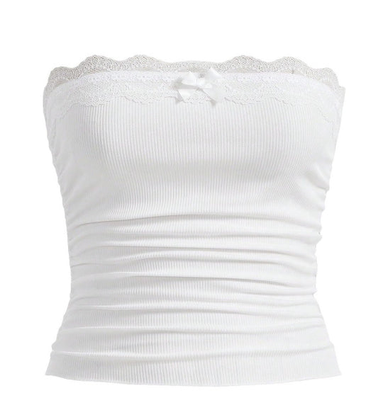 Damen Bandeau-Oberteil mit Spitzenbesatz und figurbetontem Schnitt R&B